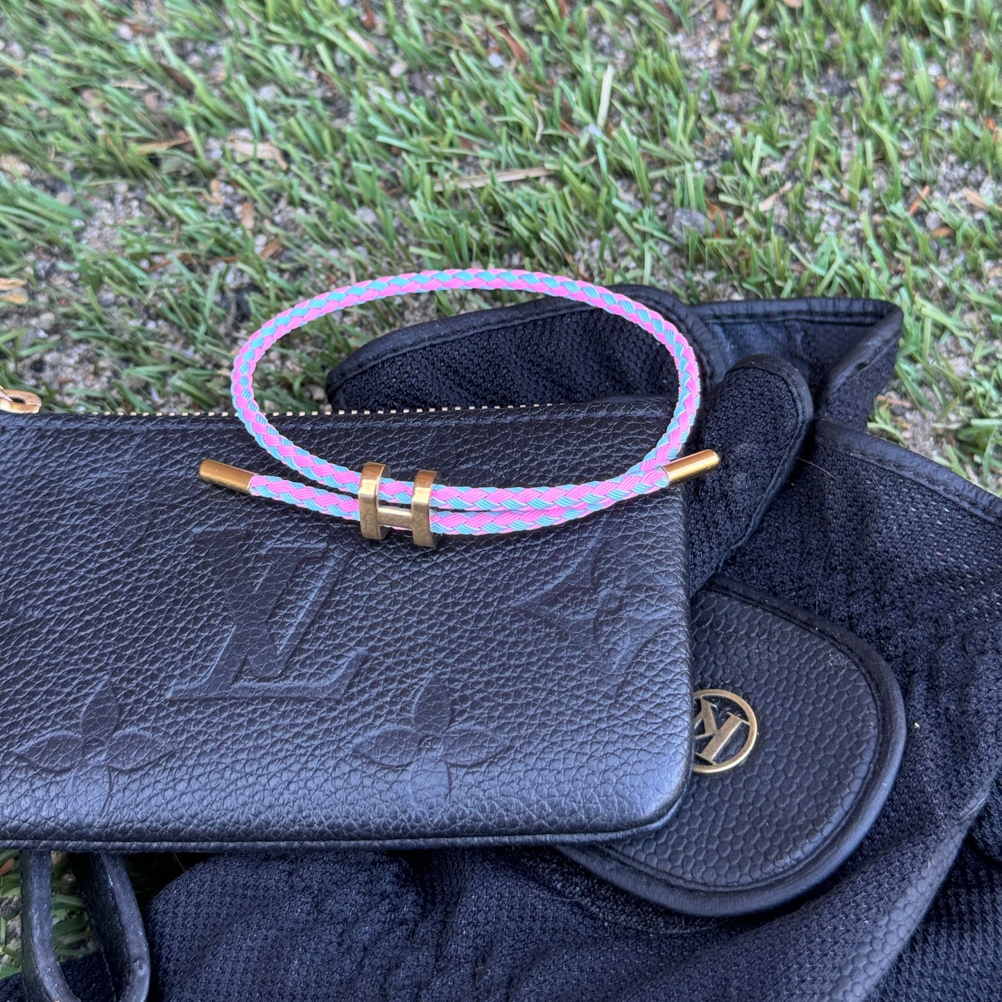 Pink + Blue "H" Bracelet 18K Gold - Adjustable