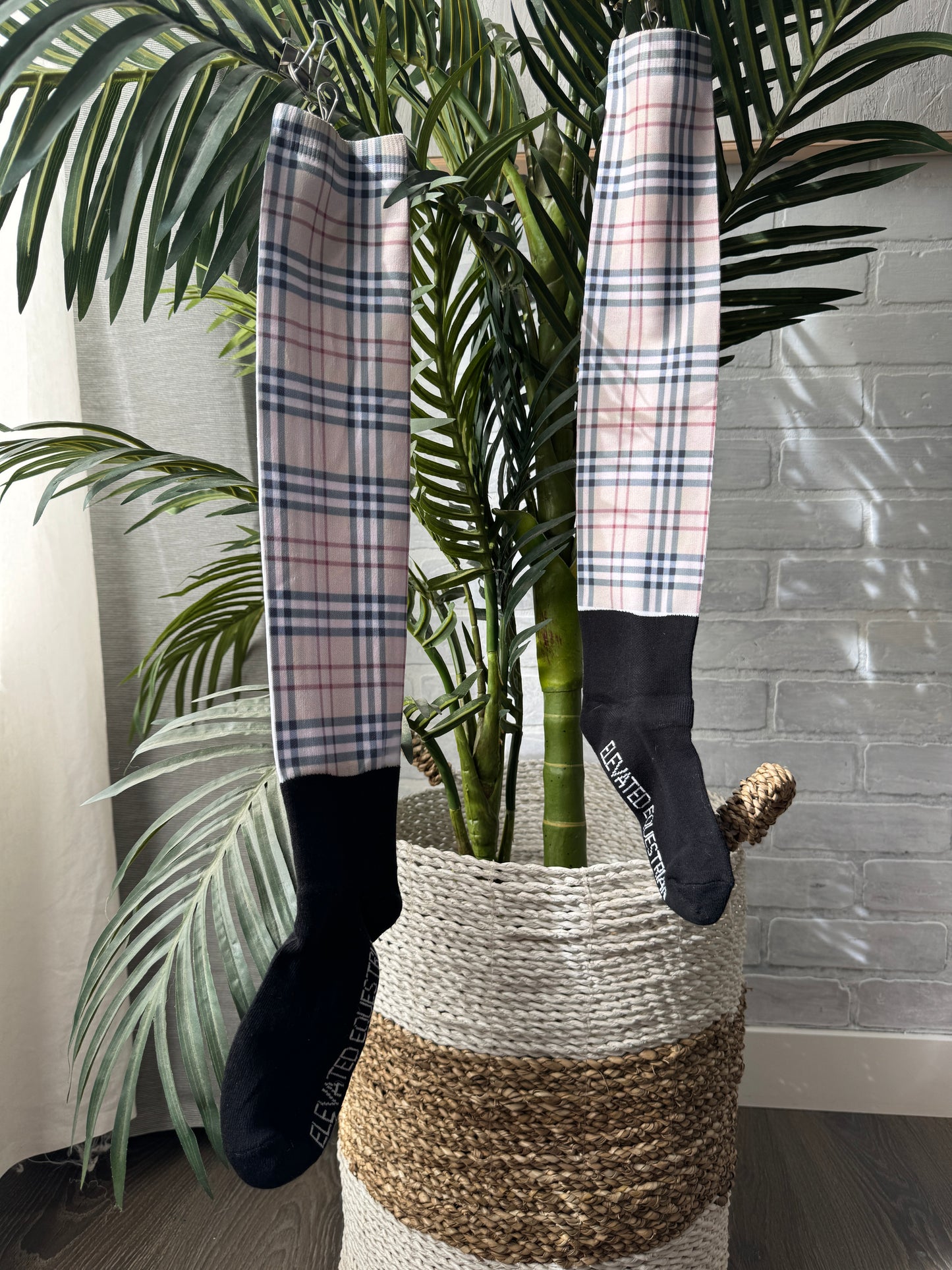 Plaid Tartan Print Equestrian Over the Calf Boot Socks