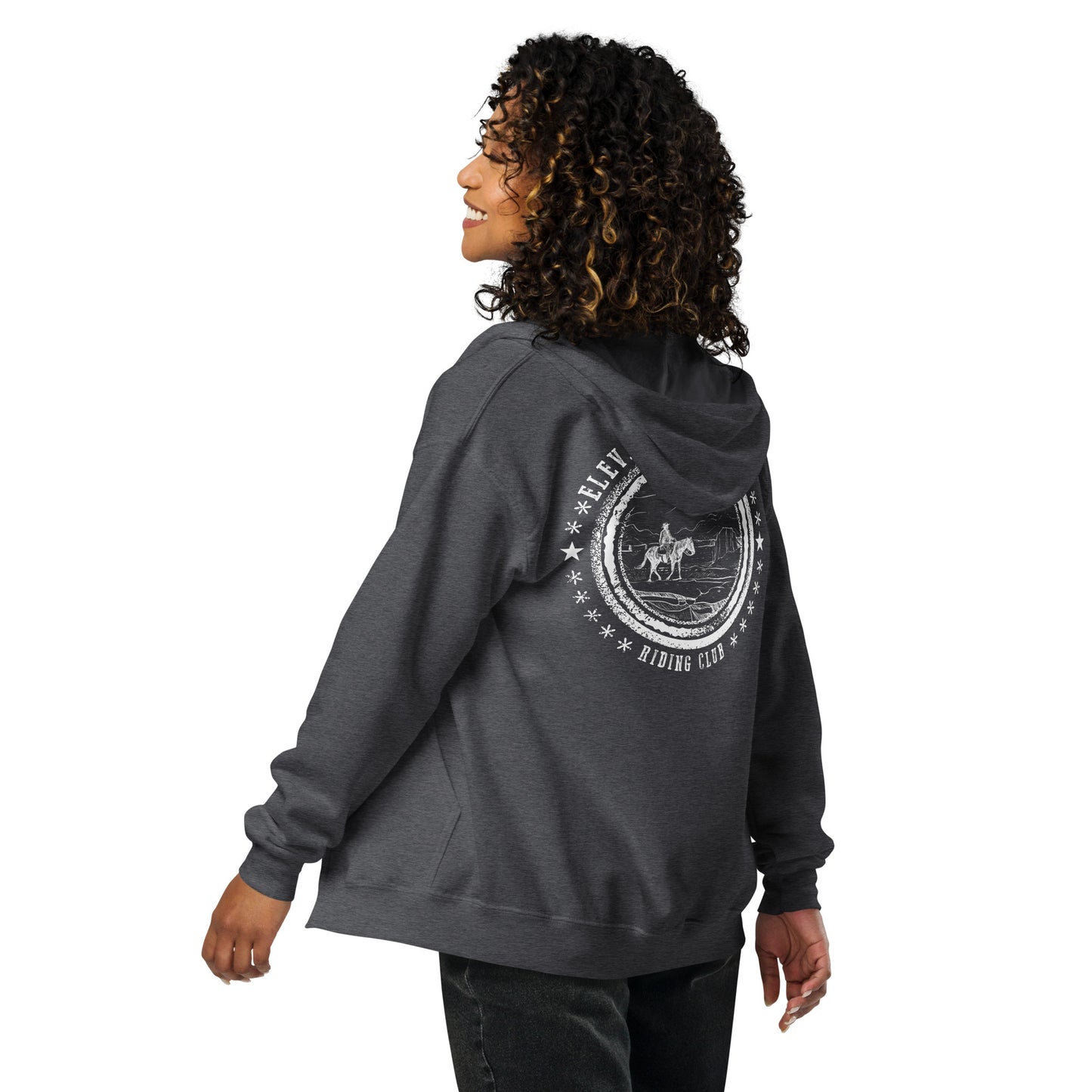 Elevated Equestrian Riding Club Charcoal Grey Unisex Zip-up Hooded Sweatshirt