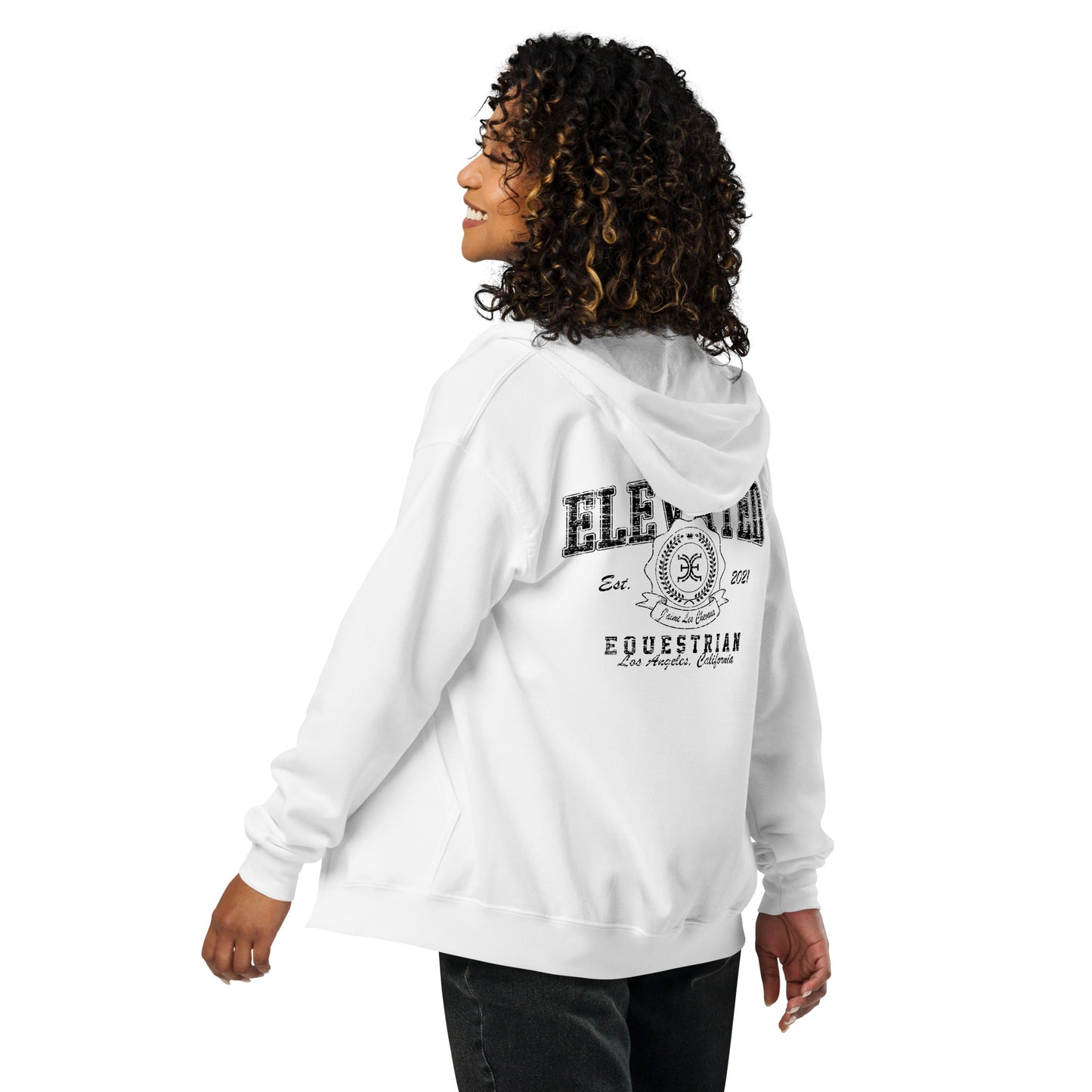 Elevated Equestrian White Unisex Zip-up Hooded Sweatshirt