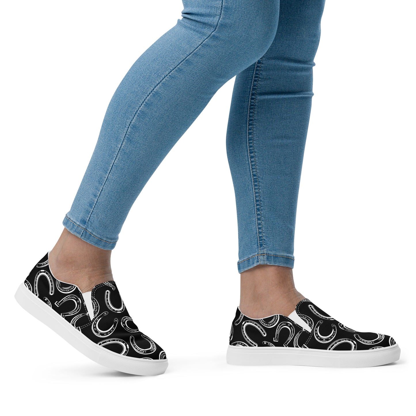 Horseshoe Print Black - Women's Slip-on canvas shoes
