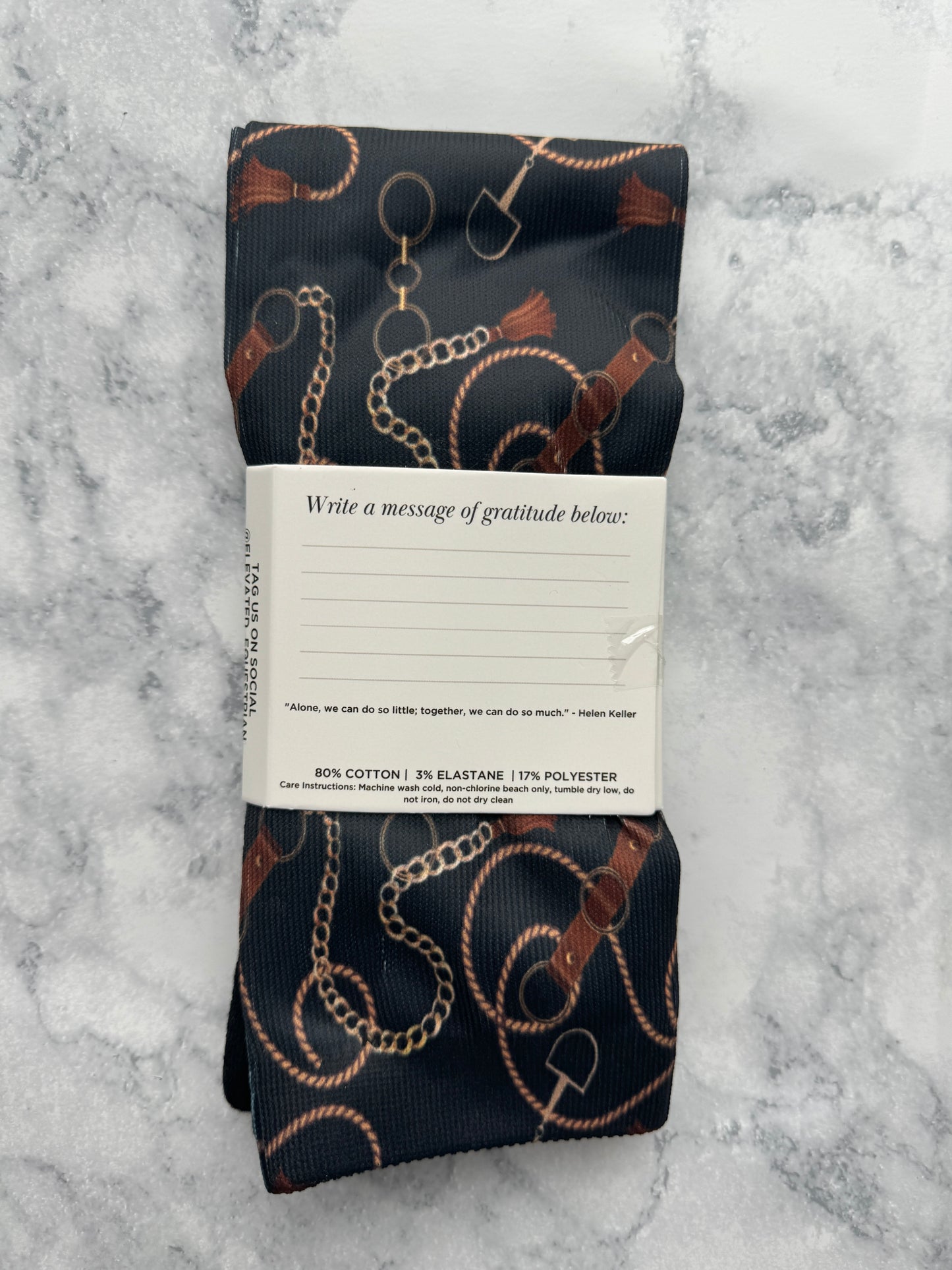 Black Elegant Bits Print Equestrian Over the Calf Boot Socks