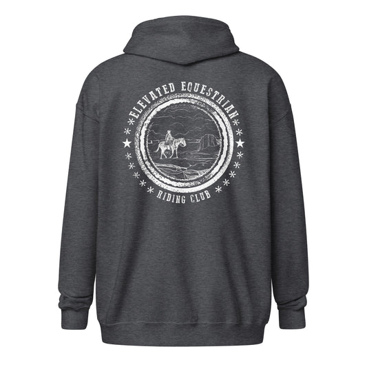 Elevated Equestrian Riding Club Charcoal Grey Unisex Zip-up Hooded Sweatshirt