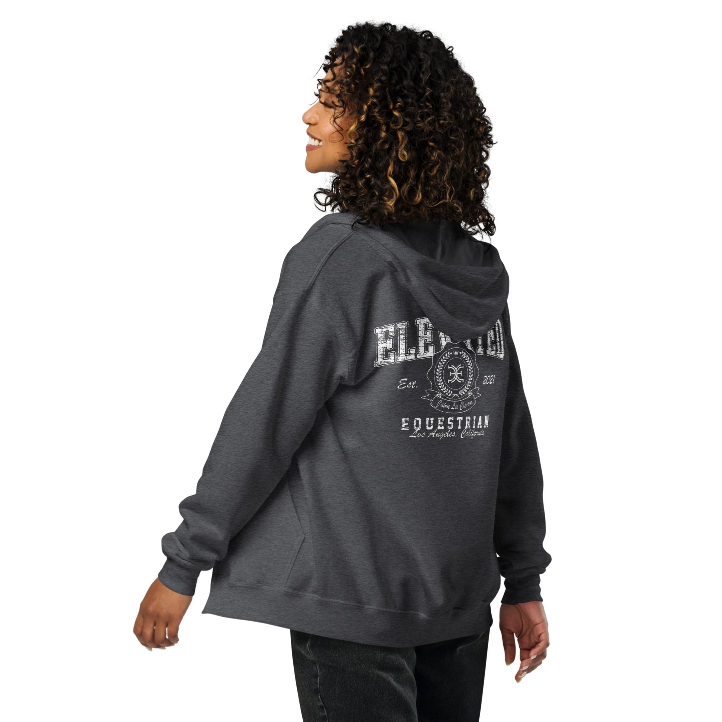Elevated Equestrian Charcoal Grey Unisex Zip-up Hooded Sweatshirt
