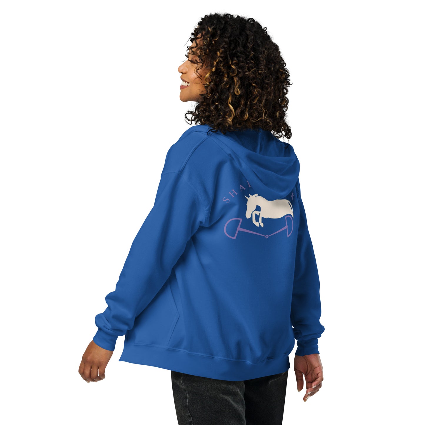 Shadowbrook Stables Royal Blue Unisex zip hoodie - Large Logo Back
