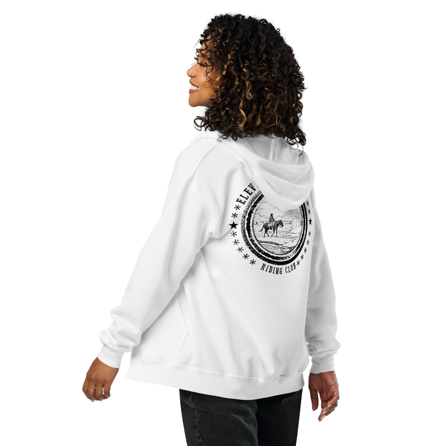 Elevated Equestrian Riding Club White Unisex Zip-up Hooded Sweatshirt