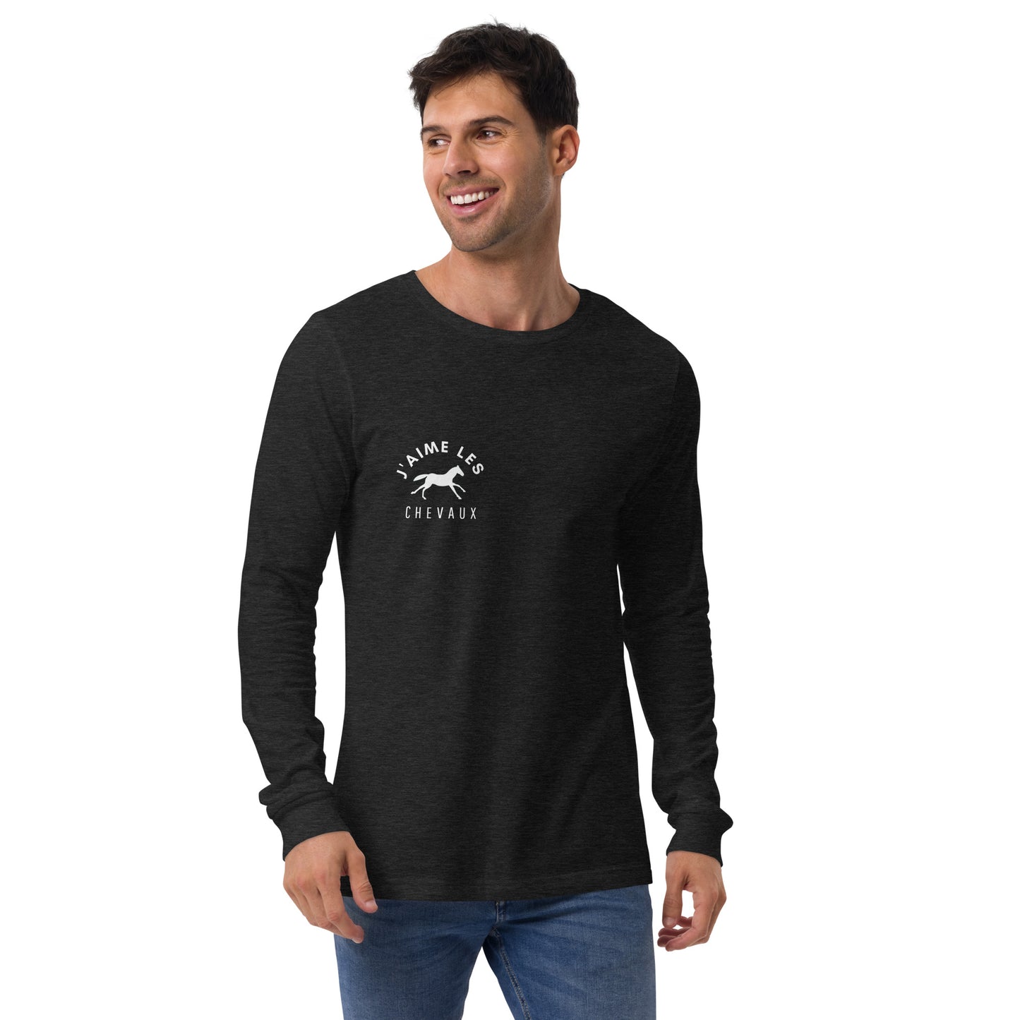 "I Love Horses" In French - Black Unisex Long Sleeve Tee