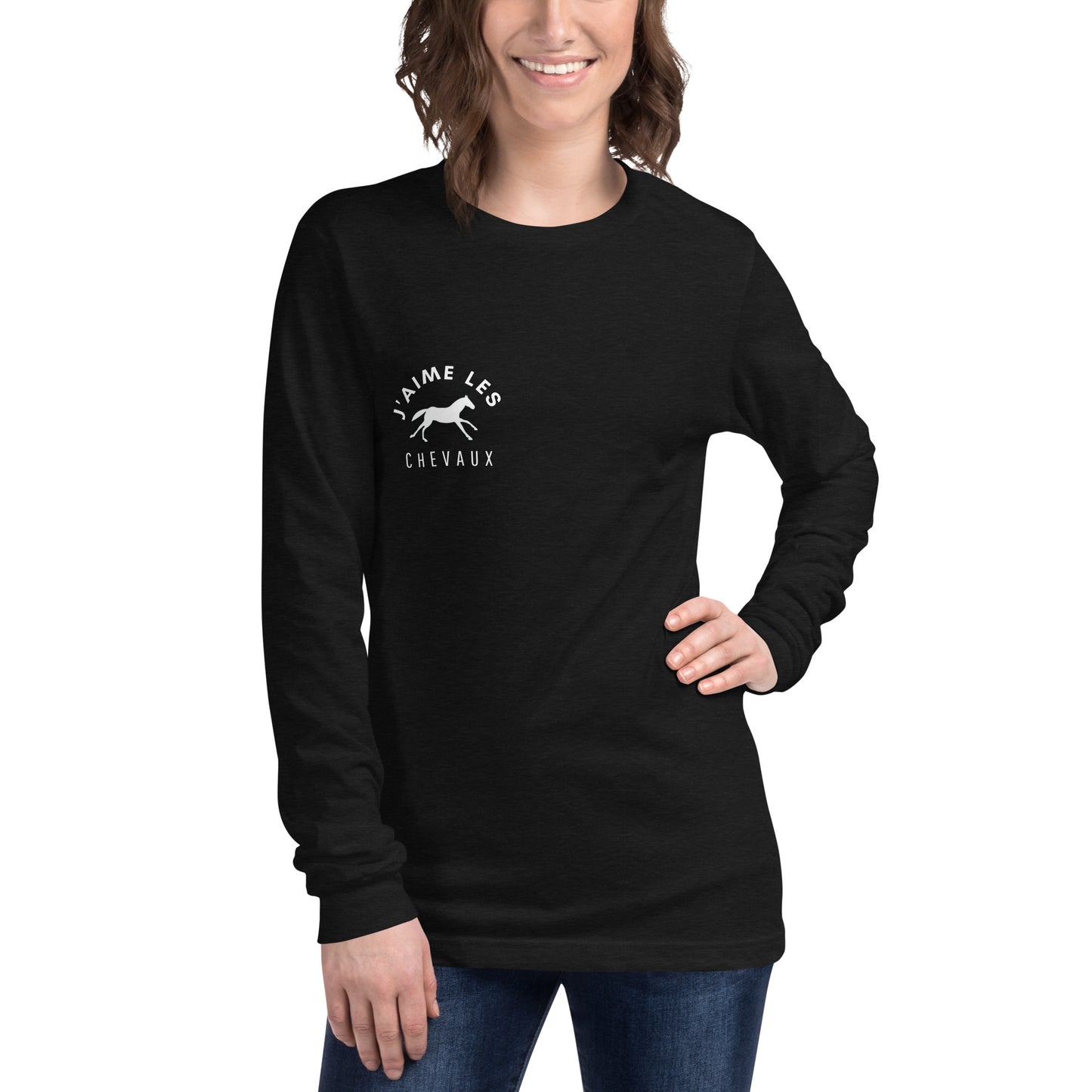 "I Love Horses" In French - Black Unisex Long Sleeve Tee