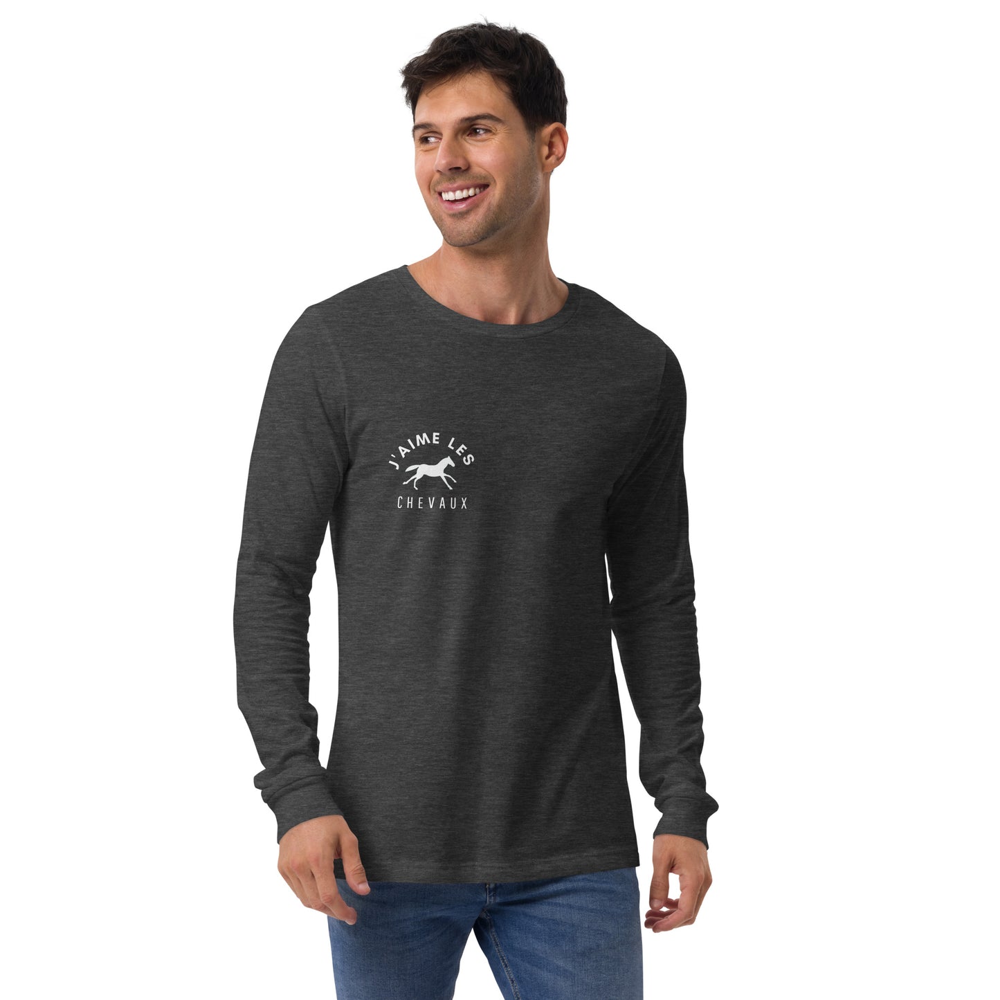 "I Love Horses" In French - Gray Unisex Long Sleeve Tee