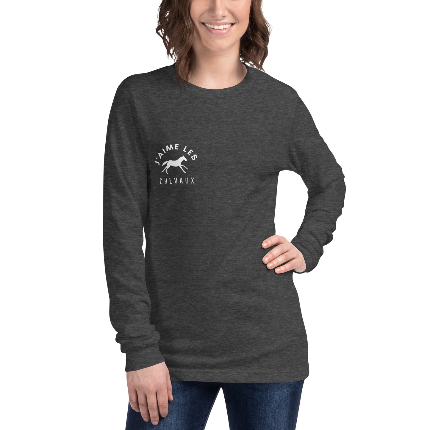 "I Love Horses" In French - Gray Unisex Long Sleeve Tee
