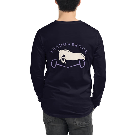 Shadowbrook Stables Navy Unisex Long Sleeve Tee - Large Logo Back