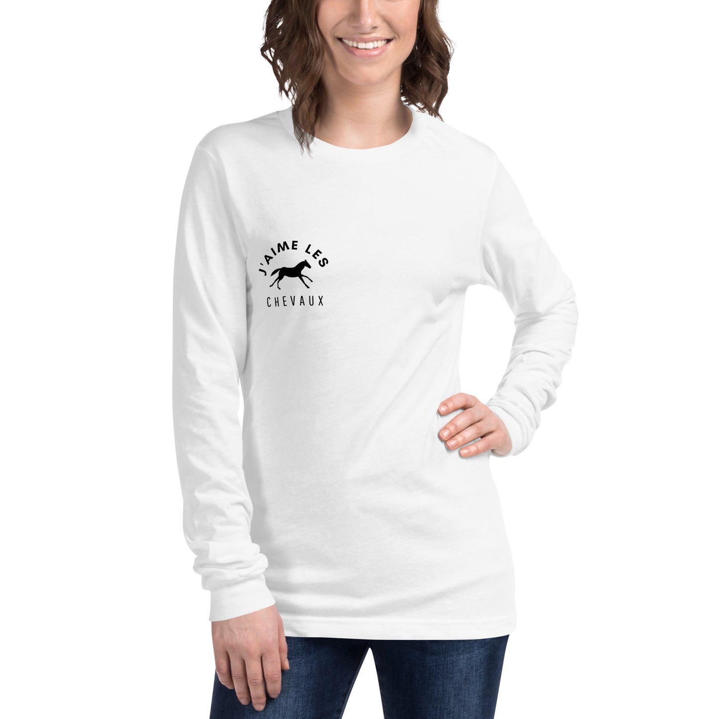 "I Love Horses" In French - White Unisex Long Sleeve Tee