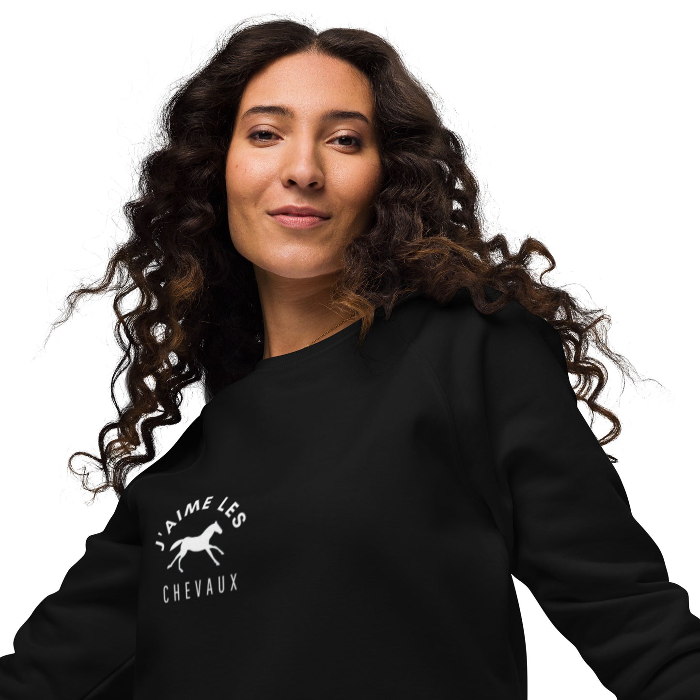 "I Love Horses" In French - Black Unisex Organic Crewneck Sweatshirt