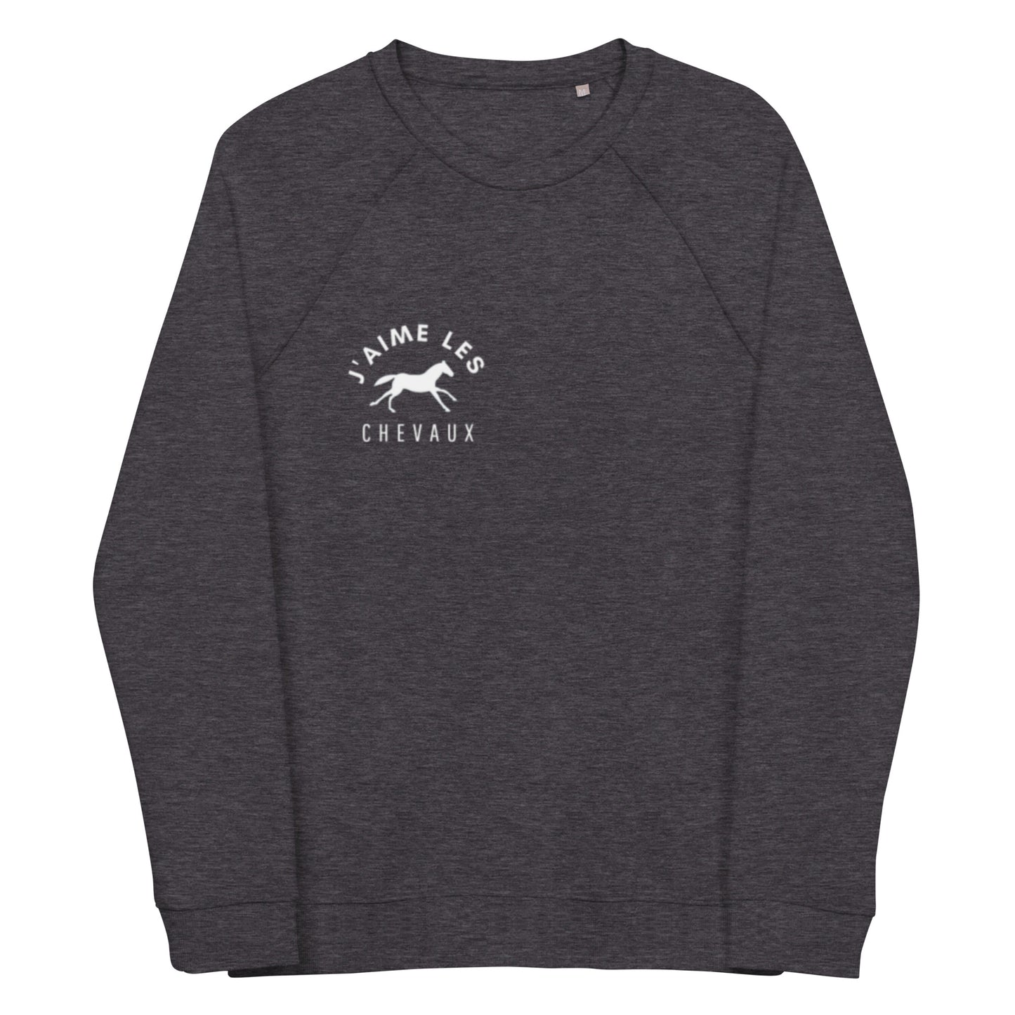 "I Love Horses" In French - Charcoal Grey Unisex Organic Crewneck Sweatshirt