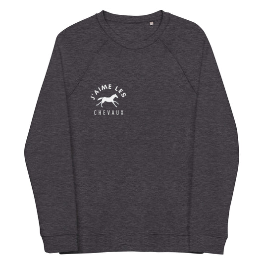 "I Love Horses" In French - Charcoal Grey Unisex Organic Crewneck Sweatshirt