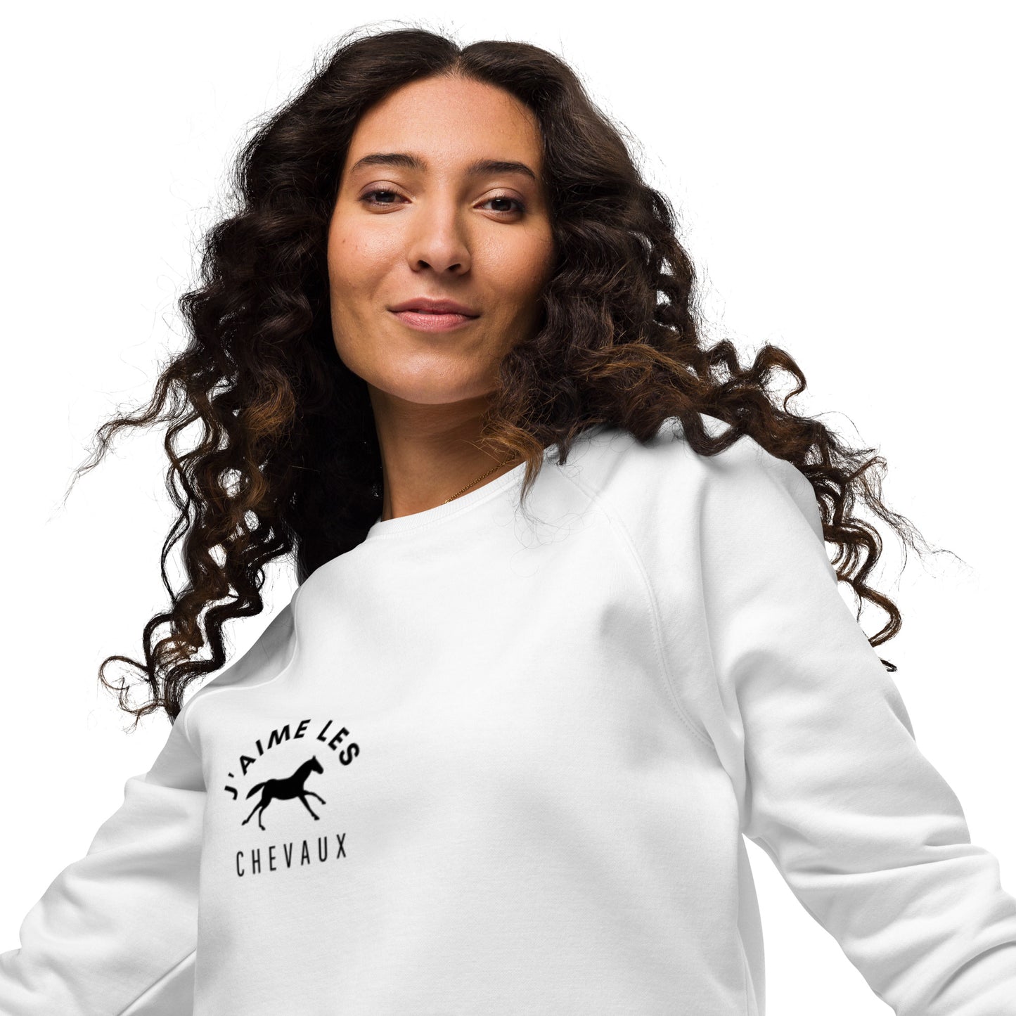 "I Love Horses" In French - White Unisex Organic Crewneck Sweatshirt