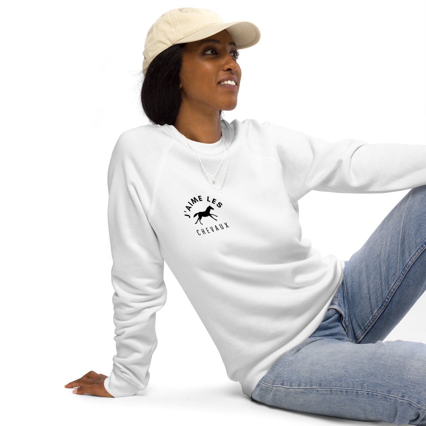 "I Love Horses" In French - White Unisex Organic Crewneck Sweatshirt