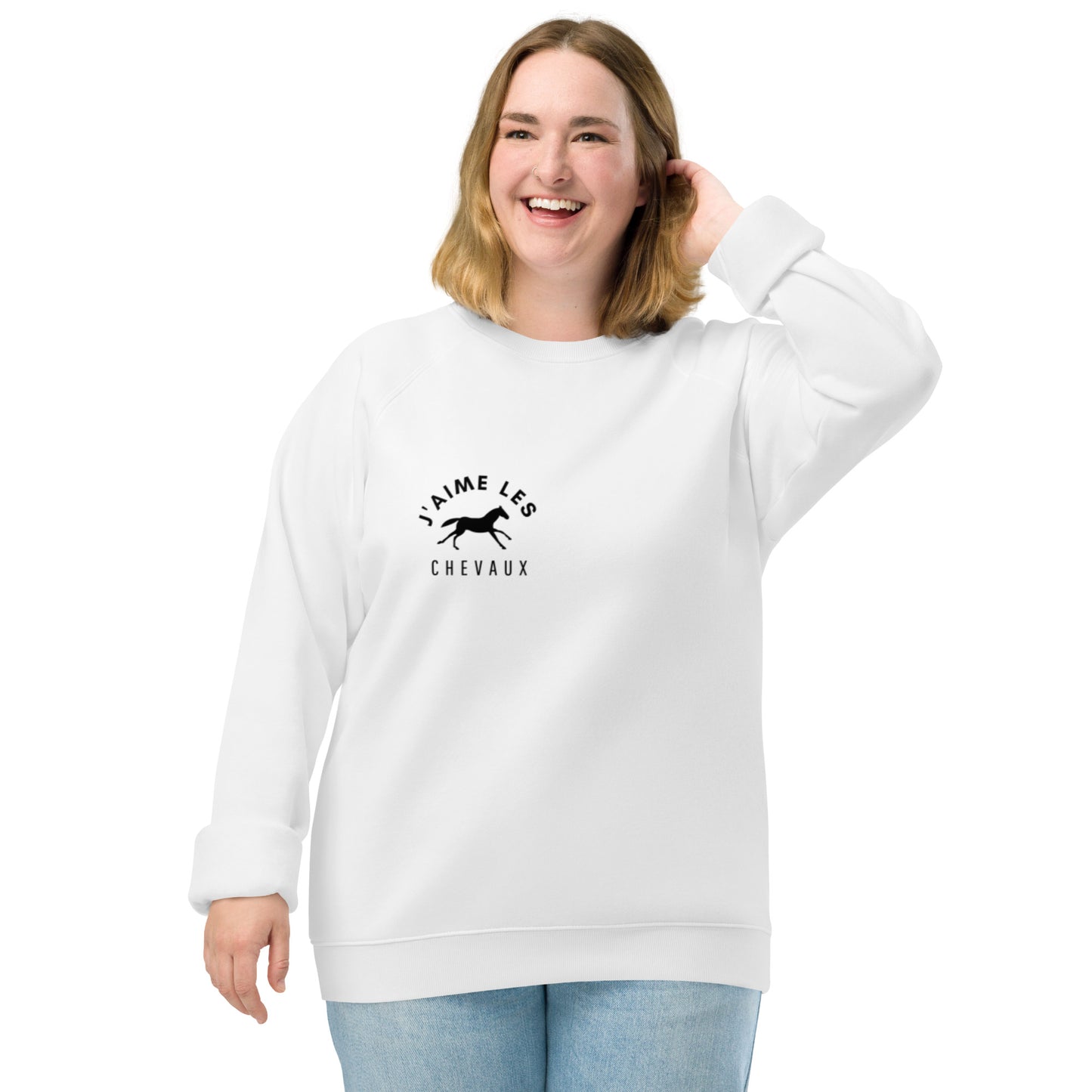 "I Love Horses" In French - White Unisex Organic Crewneck Sweatshirt
