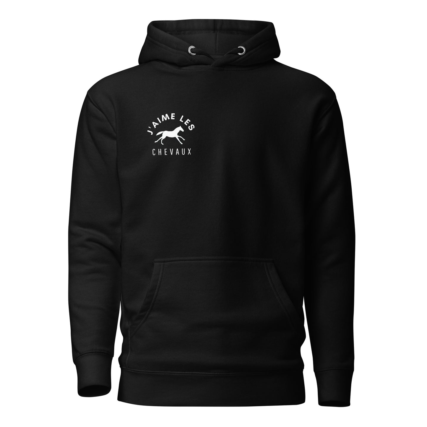 "I Love Horses" In French - Black Unisex Hooded Sweatshirt