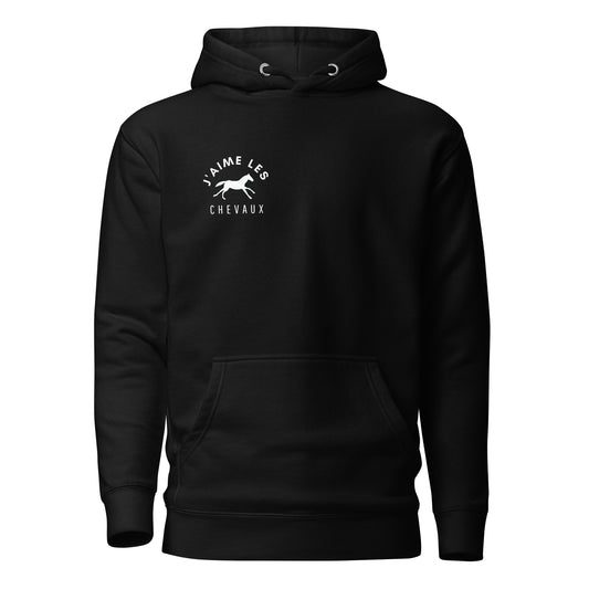 "I Love Horses" In French - Black Unisex Hooded Sweatshirt