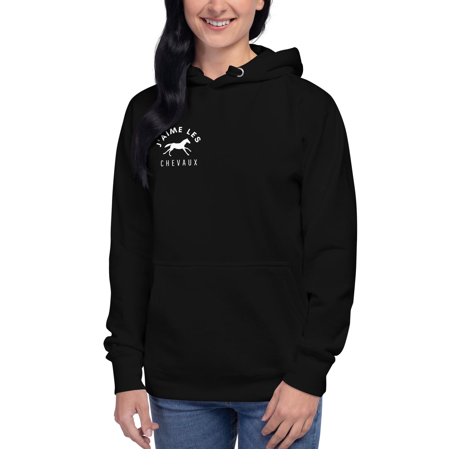 "I Love Horses" In French - Black Unisex Hooded Sweatshirt