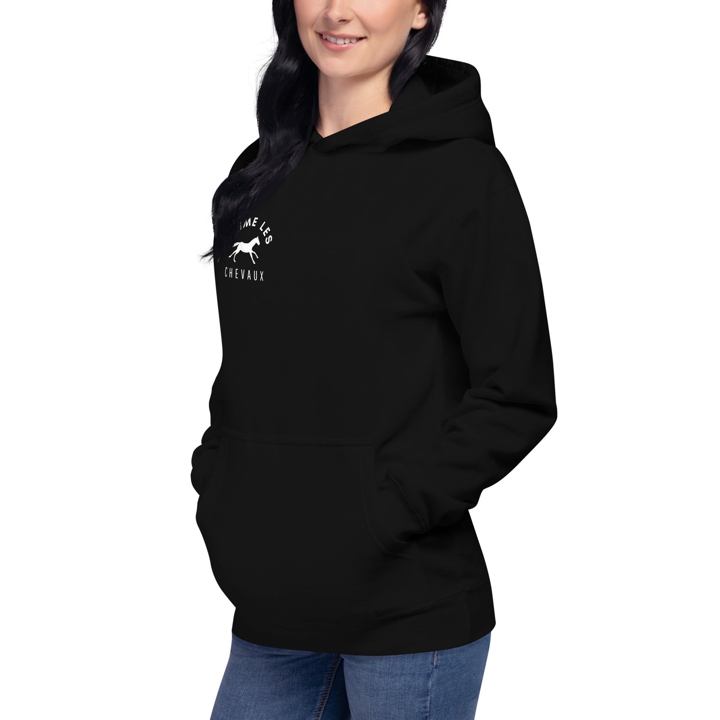 "I Love Horses" In French - Black Unisex Hooded Sweatshirt