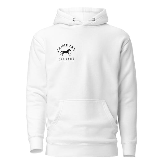 "I Love Horses" In French - White Unisex Hooded Sweatshirt