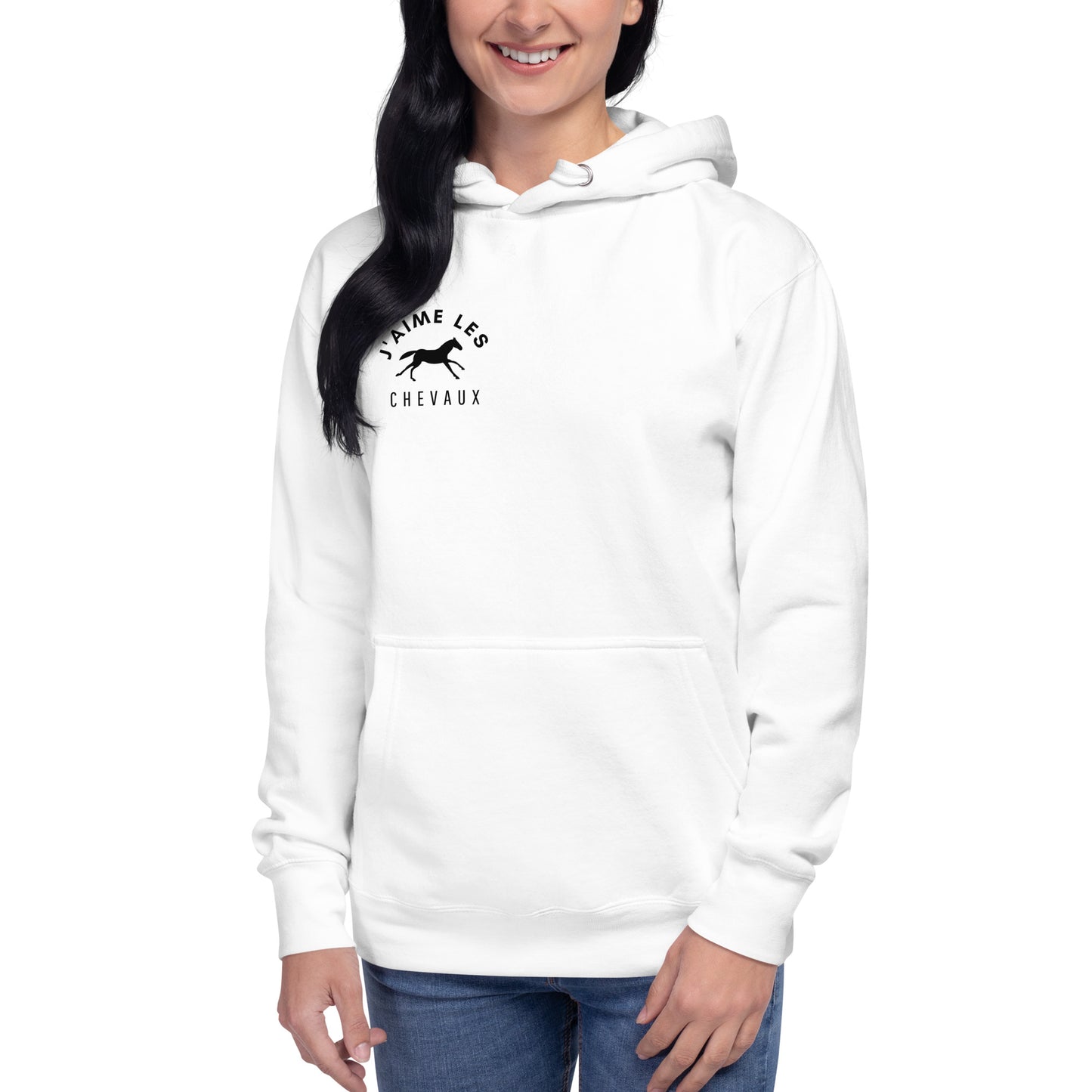 "I Love Horses" In French - White Unisex Hooded Sweatshirt