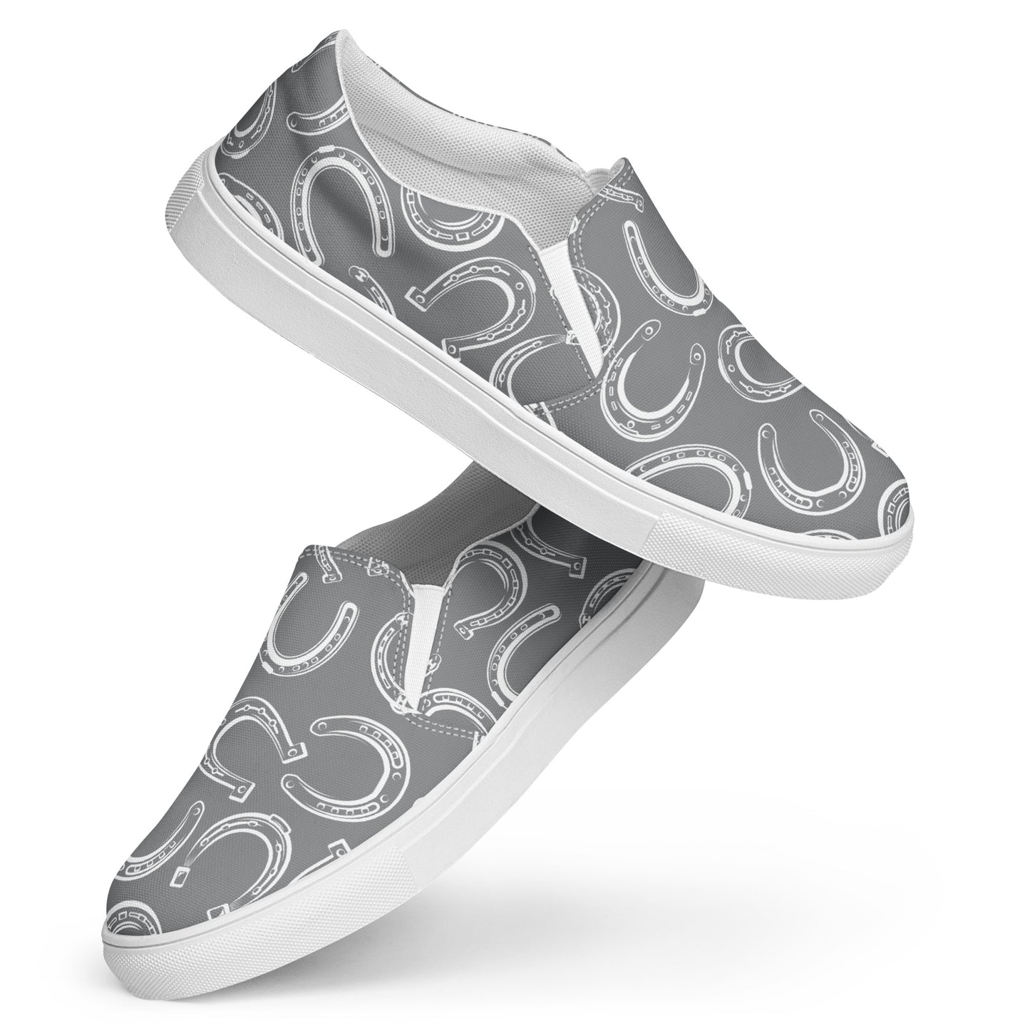 Horseshoe Print Grey - Women’s slip-on canvas shoes