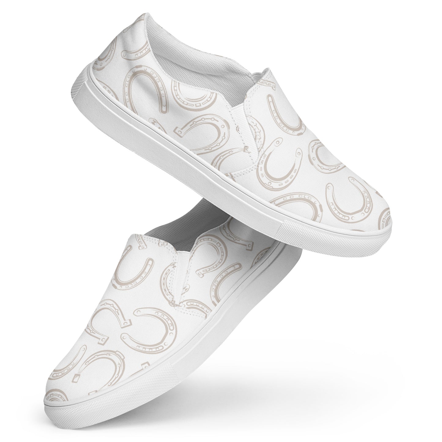 Horseshoe Print White  - Women’s slip-on canvas shoes